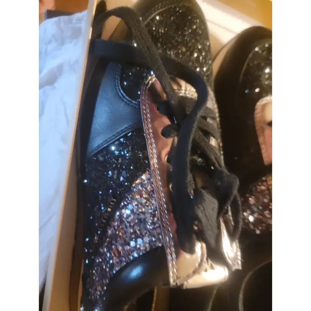 MICHAEL Michael Kors Allie Wrap Trainer Sneakers – Black Glitter & Metallic Silv